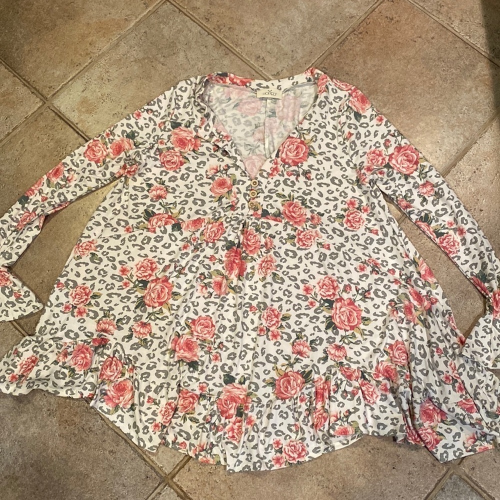 Hopely Leopard Floral Tunic Size Small